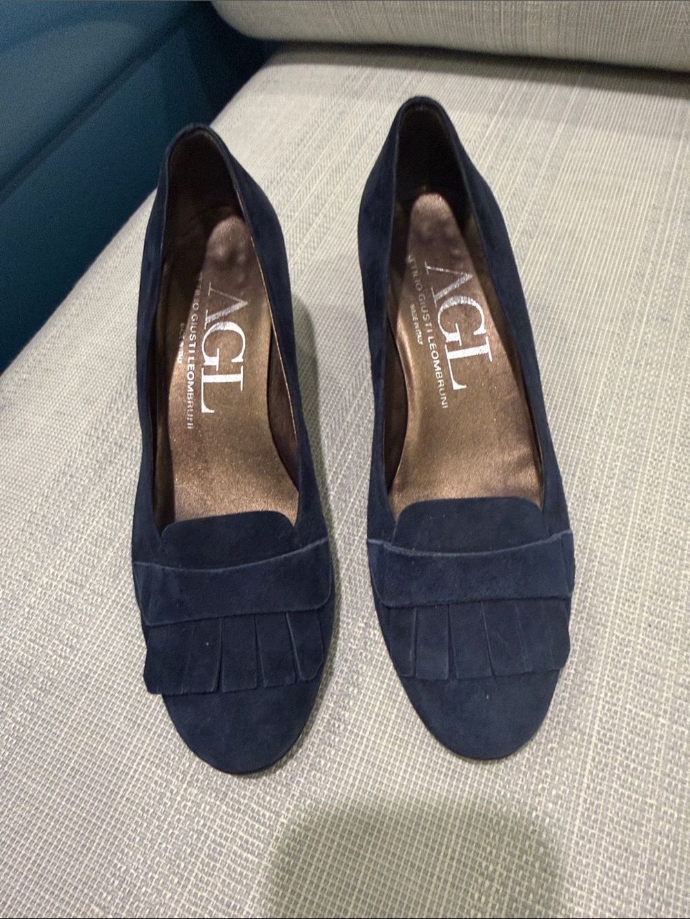 AGL Navy Suede Fringe Loafers - Elegant Slip-On Flats
